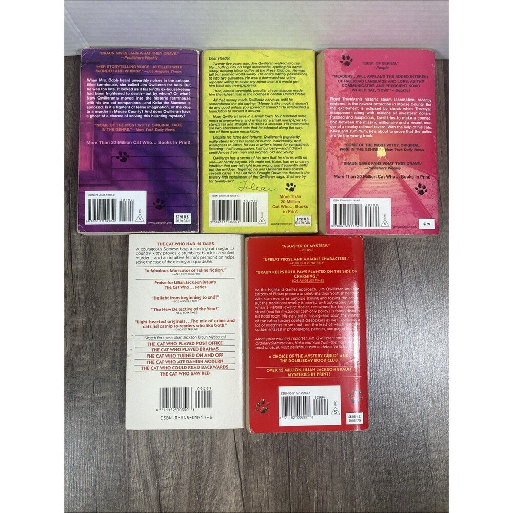 Lilian Jackson Braun Cat Who Mystery Series Book Lot of 5 PB Cozy Crime Fiction - Picture 2 of 8